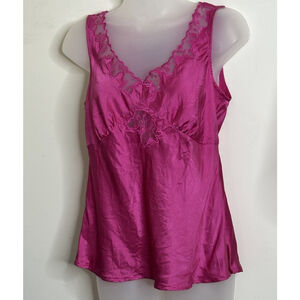 Vtg Womens M Silk Lace Sleep Tank Top Camisole Pink Cami Romantic Feminine‎ Y2K